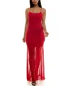 Emerald Sundae Juniors' Rhinestone-mesh Low-back Gown In Red