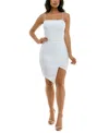 Emerald Sundae Juniors' Rhinestone-strap Asymmetrical-hem Bodycon Dress In Ivory