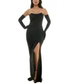 Emerald Sundae Juniors' Rhinestone-trim Strapless Gown With Gloves In Black