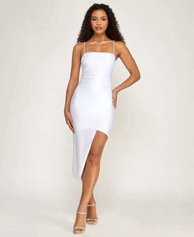Emerald Sundae Juniors' Rhinestone-strap Asymmetrical Dress In White