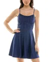 Emerald Sundae Juniors' Ruched Sleeveless Fit & Flare Dress In Navy