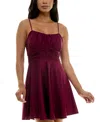 Emerald Sundae Juniors Womens Padded Bust Shimmer Fit & Flare Dress In Wine