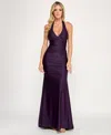 Emerald Sundae Juniors' Ruched Sleeveless Halter Gown In Blue