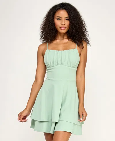 Emerald Sundae Juniors' Ruched Tiered Fit & Flare Dress In Green