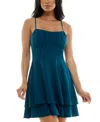 Emerald Sundae Juniors' Ruched Tiered Fit & Flare Dress In Teal