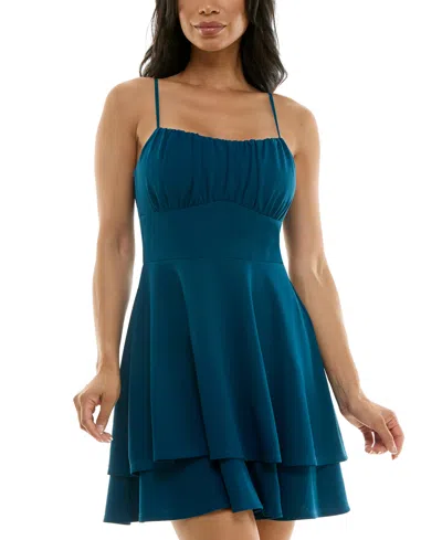 Emerald Sundae Juniors' Ruched Tiered Fit & Flare Dress In Teal