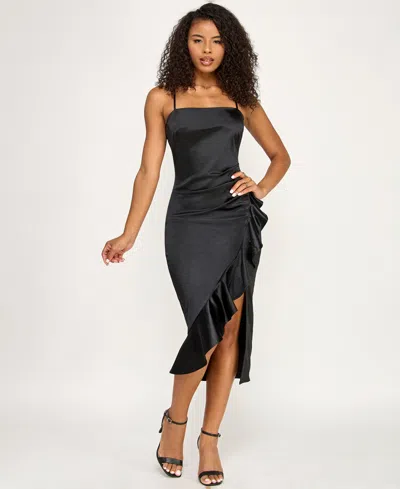 Emerald Sundae Juniors' Ruffled Side-pleated Dress In Black