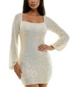 Emerald Sundae Juniors' Sequin Blouson-sleeve Bodycon Dress In Cream,m