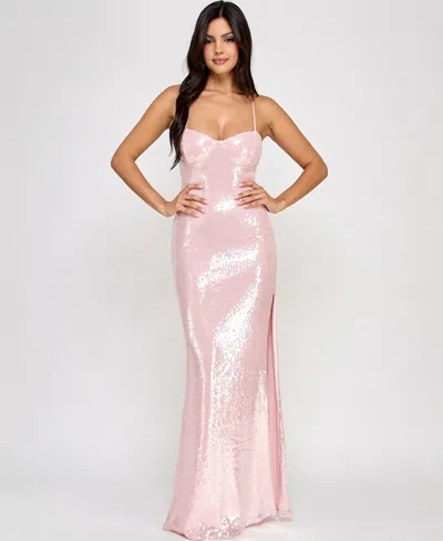 Emerald Sundae Juniors' Sequin Sweetheart Open-back Gown, Created For Macy's In Blush