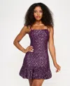 Emerald Sundae Juniors' Sequined Bubble-hem A-line Dress In Brown