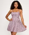 Emerald Sundae Juniors' Sequined Lace Fit & Flare Dress In Pink