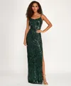 Emerald Sundae Juniors' Sequined Side-slit Gown, Created For Macy's In Green