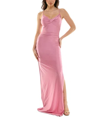 Emerald Sundae Juniors' Sleeveless Twisted-front Gown In Rose