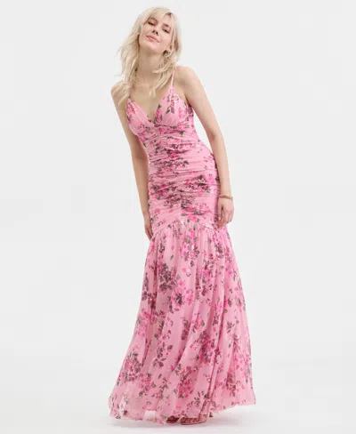 Emerald Sundae Juniors' Smocked Sequinned Gown In Pink