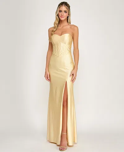 Emerald Sundae Juniors' Strapless Corset Gown In Red