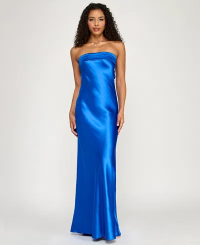 Emerald Sundae Juniors' Strapless Drape-back Satin Gown, Created For Macy's In Blue