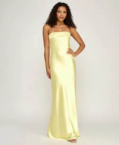 Emerald Sundae Juniors' Strapless Drape-back Satin Gown, Created For Macy's In Yellow