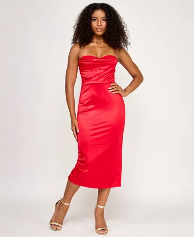 Emerald Sundae Juniors' Strapless Lace-bodice Midi Dress In Red