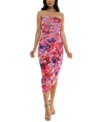 Emerald Sundae Juniors Womens Strapless Ruched Cocktail And Party Dress In Fuschia
