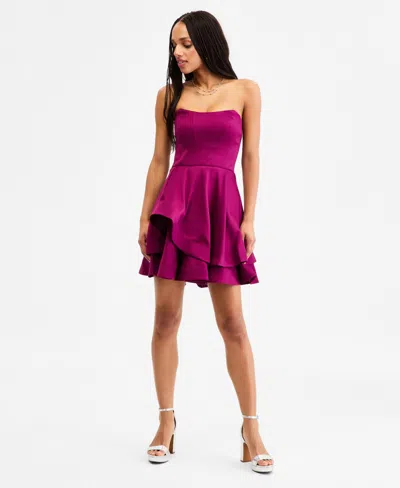 Emerald Sundae Juniors' Strapless Ruffle-tiered Dress In Purple