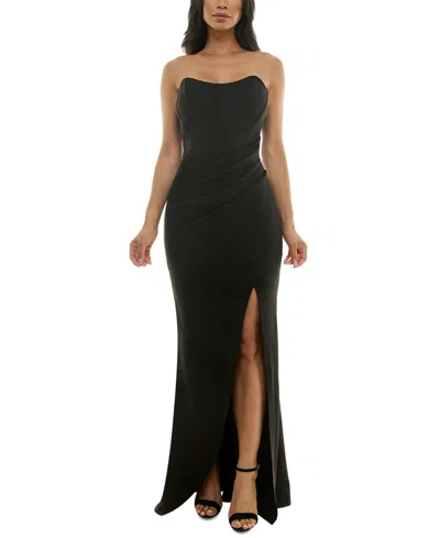 Emerald Sundae Juniors' Strapless Sweetheart-neck Corset Gown In Black