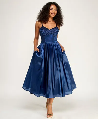 Emerald Sundae Juniors' Sweetheart Neck Flared Midi Dress In Blue