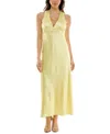 Emerald Sundae Juniors' V-neck A-line Satin Midi Dress In Butter