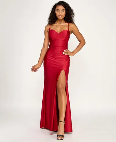 Emerald Sundae Juniors' V-neck Front-slit Sleeveless Gown In Multi