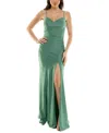 Emerald Sundae Juniors' V-neck Front-slit Sleeveless Gown In Sage