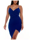 Emerald Sundae Juniors Womens Crepe Asymmetrical Bodycon Dress In Blue