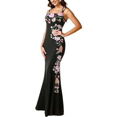 Emerald Sundae Juniors Womens Embroidered Polyester Evening Dress In Black,multi