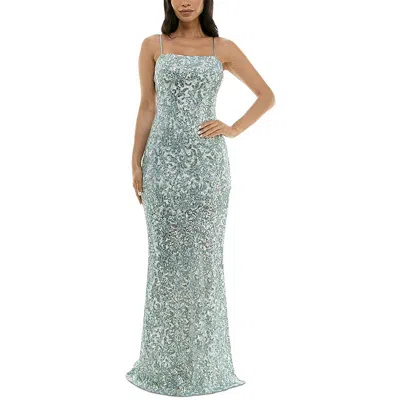 Emerald Sundae Juniors Womens Lace Sequined Evening Dress In Sage