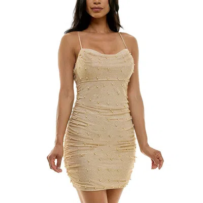 Emerald Sundae Juniors Womens Metallic Embellished Bodycon Dress In Champagne
