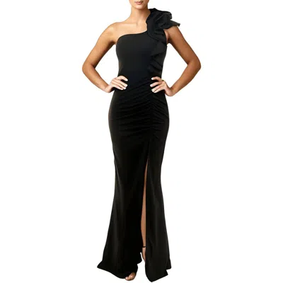 Emerald Sundae Juniors Womens One Shoulder Ruffled Evening Dress