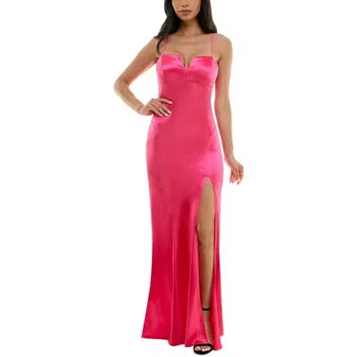 Emerald Sundae Juniors Womens Satin Notch Neck Evening Dress In Pink