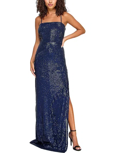 Emerald Sundae Juniors Womens Sequined Padded Bra Evening Dress In Blue