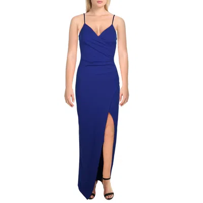 Emerald Sundae Juniors Womens Slit V-neck Evening Dress In Blue
