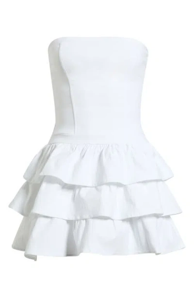 Emerald Sundae Layered Ruffle Strapless Minidress In White