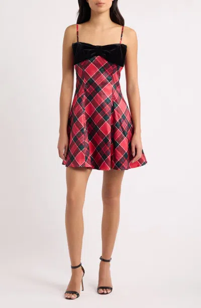 Emerald Sundae Plaid Skater Minidress With Bow Detail In Pink