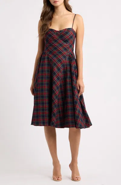 Emerald Sundae Plaid Sweetheart Neck Tie Back Dress In Multi