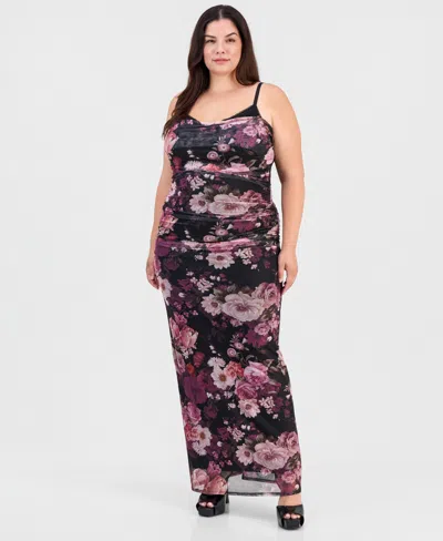 Emerald Sundae Plus Size Floral Ruched Maxi Dress In Multi