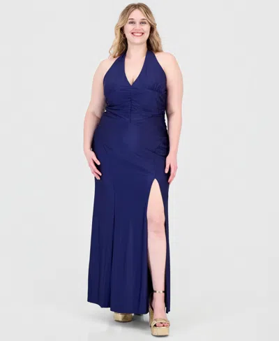 Emerald Sundae Plus Size Halter Bodycon Maxi Dress In Blue