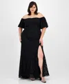 Emerald Sundae Plus Size Off-the-shoulder Lace Gown In Black