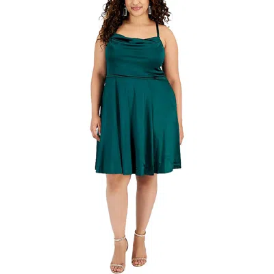 Emerald Sundae Plus Womens Mini Cowl Neck Fit & Flare Dress In Multi