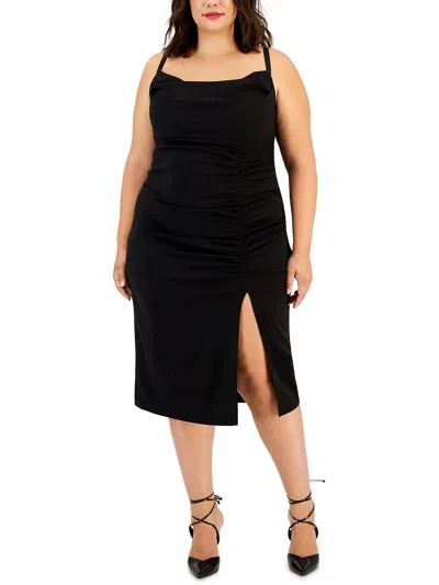 Emerald Sundae Plus Womens Ruched Drapey Midi Dress In Black