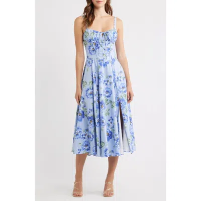 Emerald Sundae Print Tie Back Midi Dress In Blue
