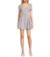 Emerald Sundae Printed Boucle Square Neck Short Sleeve Dress In Lavander In Pink