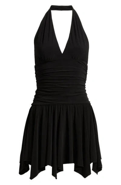 Emerald Sundae Ruched Halter Dress In Black