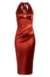 Emerald Sundae Satine Halter Midi Dress In Burgundy