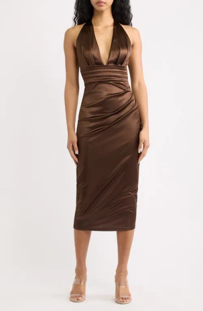 Emerald Sundae Satine Halter Midi Dress In Brown